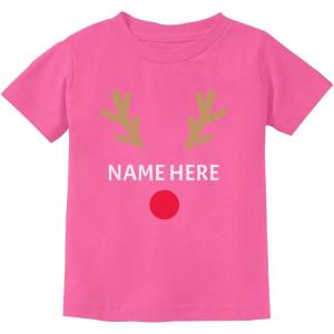 image:imageTstars Cute Reindeer Face Christmas Personalized Name Toddler Kids TShirtPink