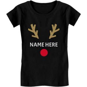 image:imageTstars Cute Reindeer Face Christmas Personalized Toddler Kids Girls Fitted TShirtBlack
