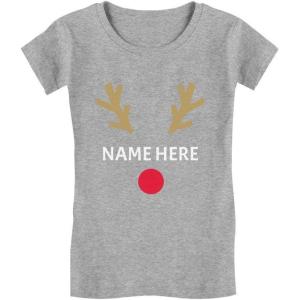 image:imageTstars Cute Reindeer Face Christmas Personalized Toddler Kids Girls Fitted TShirtGray
