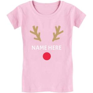 image:imageTstars Cute Reindeer Face Christmas Personalized Toddler Kids Girls Fitted TShirtPink