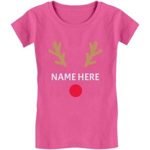 image:imageTstars Cute Reindeer Face Christmas Personalized Toddler Kids Girls Fitted TShirtWow Pink