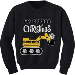 image:imageTstars Im Digging Christmas Personalized Boys Tractor Custom Toddler Kids Sweatshirt 56 Black