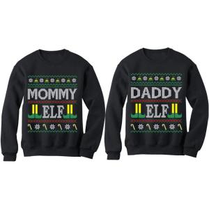 image:imageTstars Matching Mommy Daddy Elf Ugly Christmas Sweatshirts Funny Xmas Elf Family OutfitDaddy Elf  Mommy Elf