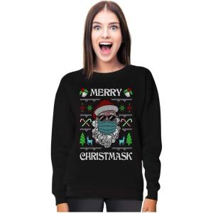 image:imageTstars Merry Christmask 2020 Quarantine Santa Face Mask Ugly Christmas Women SweatshirtBlack
