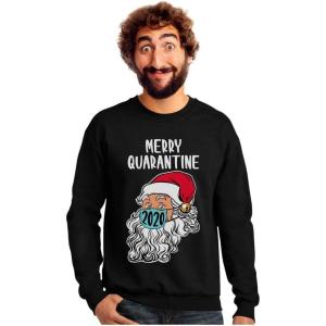 image:imageTstars Merry Quarantine 2020 Santa Claus Face Mask Ugly Christmas SweatshirtBlack