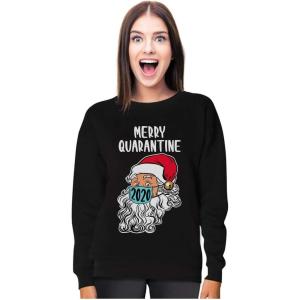 image:imageTstars Merry Quarantine 2020 Santa Claus Face Mask Ugly Christmas Women SweatshirtBlack
