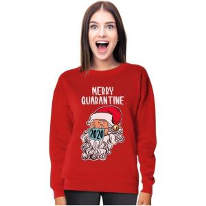 image:imageTstars Merry Quarantine 2020 Santa Claus Face Mask Ugly Christmas Women SweatshirtRed