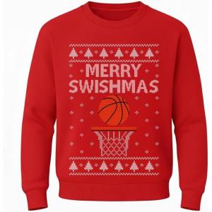 image:imageTstars Merry Swishmas Basketball Sweatshirt for Men Funny Ugly Xmas Sweater Style Holiday Pullover Gift for PlayersRed