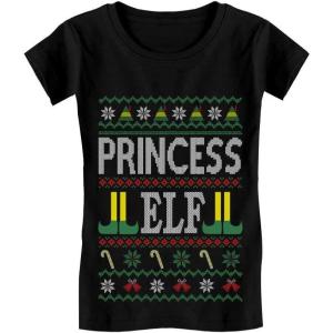 image:imageTstars Princess Elf Ugly Christmas Sweater Family Toddler Kids Girls Fitted TShirtBlack