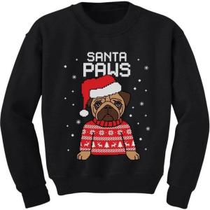 image:imageTstars Santa Paws Pug Ugly Christmas Sweater Kids Sweatshirt Dog Long Sleeve TShirt 5T Black
