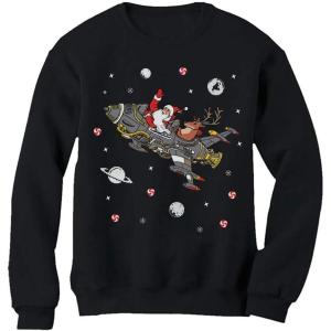 image:imageTstars Santa Reindeer Space Rocket Funny Ugly Christmas Sweater Women SweatshirtBlack