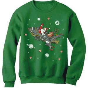 image:imageTstars Santa Reindeer Space Rocket Funny Ugly Christmas Sweater Women SweatshirtGreen