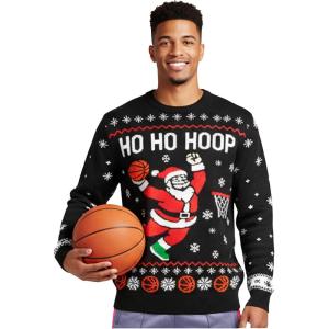 image:imageTstars Santa Sports Ugly Christmas Sweater for Men Basketball Hockey Golf Funny Holiday Knit Pullover Festive Winter StyleHoop  Multicolor