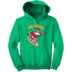 image:imageTstars Skater Santa Claus Ho Ho Ho Ollie Ugly Christmas Kids HoodieGreen