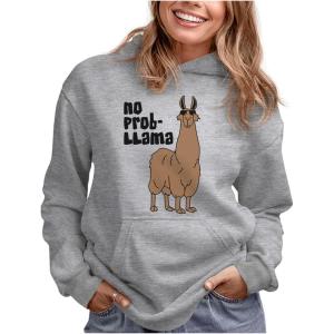 image:imageWomens Graphic Hoodie  Cute Animal and Funny Quote Pullover Sweatshirt  Casual Hooded Top for Dog amp Sloth LoversLlama  Gray