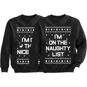 image:imageXmas Nice amp Naughty List Ugly Christmas Set Gift Funny Toddler Kids Sweatshirts NiceNice Black  Naughty Black