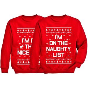 image:imageXmas Nice amp Naughty List Ugly Christmas Set Gift Funny Toddler Kids Sweatshirts NiceNice Red  Naughty Red