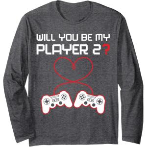 image:imageGamer Valentines Sweatshirt Controllers Heart Be My Player 7 Long Sleeve TShirtDark Heather Grey