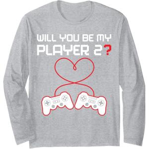 image:imageGamer Valentines Sweatshirt Controllers Heart Be My Player 7 Long Sleeve TShirtHeather Grey