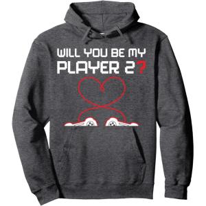 image:imageGamer Valentines Sweatshirt Controllers Heart Be My Player 7 Pullover HoodieDark Heather Grey
