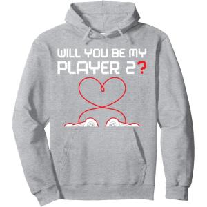 image:imageGamer Valentines Sweatshirt Controllers Heart Be My Player 7 Pullover HoodieHeather Grey