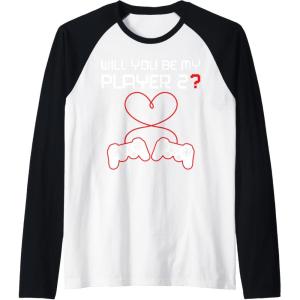 image:imageMens Gamer Valentines Sweatshirt Controllers Heart Be My Player 7 Raglan Baseball TeeBlackWhite