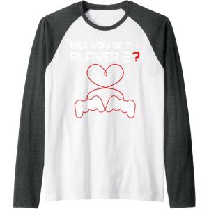 image:imageMens Gamer Valentines Sweatshirt Controllers Heart Be My Player 7 Raglan Baseball TeeDark Heather GreyWhite