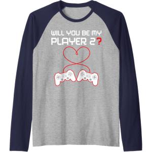 image:imageMens Gamer Valentines Sweatshirt Controllers Heart Be My Player 7 Raglan Baseball TeeNavy BlueAthletic Heather