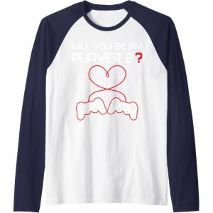 image:imageMens Gamer Valentines Sweatshirt Controllers Heart Be My Player 7 Raglan Baseball TeeNavy BlueWhite