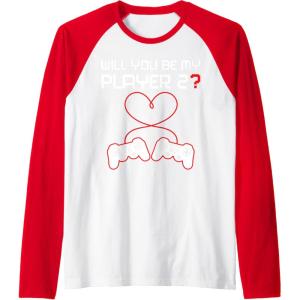 image:imageMens Gamer Valentines Sweatshirt Controllers Heart Be My Player 7 Raglan Baseball TeeRedWhite