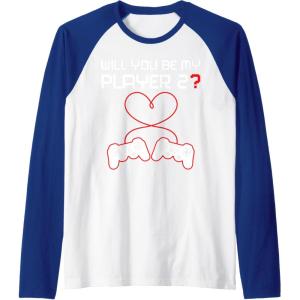 image:imageMens Gamer Valentines Sweatshirt Controllers Heart Be My Player 7 Raglan Baseball TeeRoyal BlueWhite