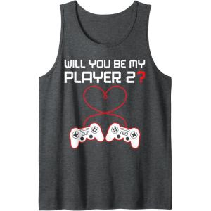 image:imageMens Gamer Valentines Sweatshirt Controllers Heart Be My Player 7 Tank TopDark Heather Grey