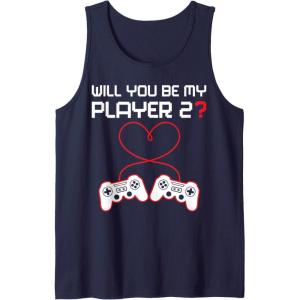 image:imageMens Gamer Valentines Sweatshirt Controllers Heart Be My Player 7 Tank TopNavy Blue