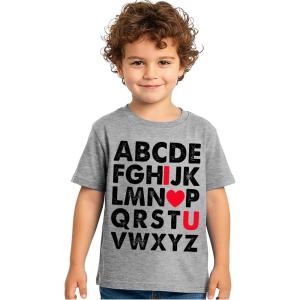 image:imageTstars ABC I Love You Kids Valentine Shirt  Alphabet Heart Graphic Tee for Toddlers Boys and GirlsGray