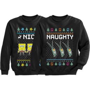 image:imageSpongebob amp Plankton Nice and Naughty Funny Holiday Ugly Christmas Sweatshirt Nice BlackNice Black  Naughty Black