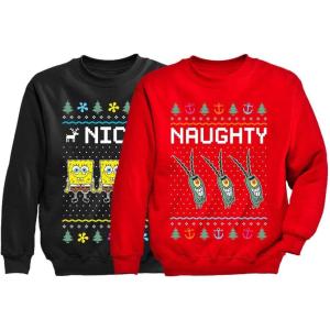 image:imageSpongebob amp Plankton Nice and Naughty Funny Holiday Ugly Christmas Sweatshirt Nice BlackNice Black  Naughty Red