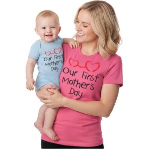 image:imageTstars Our First Mothers Day Mom and Baby Matching Shirts  Mommy and Me Outfit Gift for New Moms and InfantMom Pink  Baby Aqua