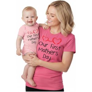 image:imageTstars Our First Mothers Day Mom and Baby Matching Shirts  Mommy and Me Outfit Gift for New Moms and InfantMom Pink  Baby Pink