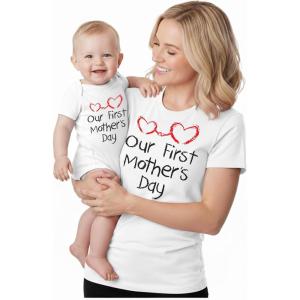 image:imageTstars Our First Mothers Day Mom and Baby Matching Shirts  Mommy and Me Outfit Gift for New Moms and InfantMom White  Baby White