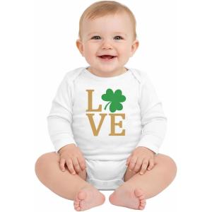 image:imageTstars Baby First St Patricks Day Bodysuit  Lucky Irish Clover Short Sleeve Infant Outfit for Boys amp GirlsLongsleeve Love  White