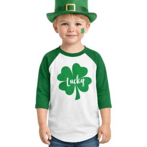 image:imageTstars St Patricks Day Toddler Raglan Shirt  Dump Truck Construction Shamrock 34 Sleeve Kids TeeLucky  GreenWhite