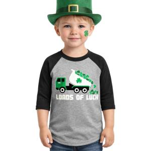 image:imageTstars St Patricks Day Toddler Raglan Shirt  Dump Truck Construction Shamrock 34 Sleeve Kids TeeTruck  Dark Gray
