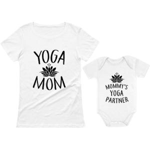 image:imageTstars Yoga Mom amp Baby Matching Set Outfit Mom amp Baby Shirts Mommy and Me ClothesMom White  Baby White