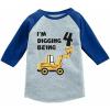 image:imageTstars 4th Birthday 34 Sleeve Baseball Tee  Construction Truck Im Digging Being 4 Shirt for Toddler Boys amp KidsBlue
