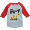 image:imageTstars 4th Birthday 34 Sleeve Baseball Tee  Construction Truck Im Digging Being 4 Shirt for Toddler Boys amp KidsRed