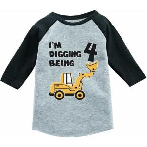 image:imageTstars 4th Birthday 34 Sleeve Baseball Tee  Construction Truck Im Digging Being 4 Shirt for Toddler Boys amp KidsDark Gray
