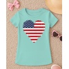 image:imageTstars Fitted Tee for Girls 4th of July Valentines Shirt  Patriotic American Cute Kids Heart Graphic Horse TShirtChill Blue
