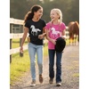 image:imageTstars Fitted Tee for Girls 4th of July Valentines Shirt  Patriotic American Cute Kids Heart Graphic Horse TShirtHorses  Black
