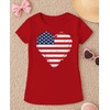 image:imageTstars Fitted Tee for Girls 4th of July Valentines Shirt  Patriotic American Cute Kids Heart Graphic Horse TShirtRed