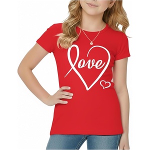 image:imageTstars Fitted Tee for Girls 4th of July Valentines Shirt  Patriotic American Cute Kids Heart Graphic Horse TShirtLove Crsv  Red